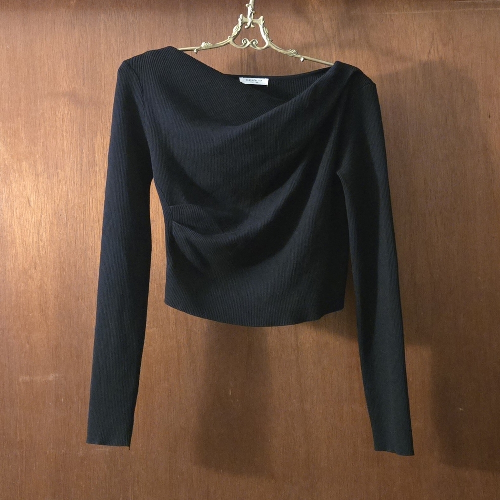 Classical Elf Black Draped Asymmetrical Top
